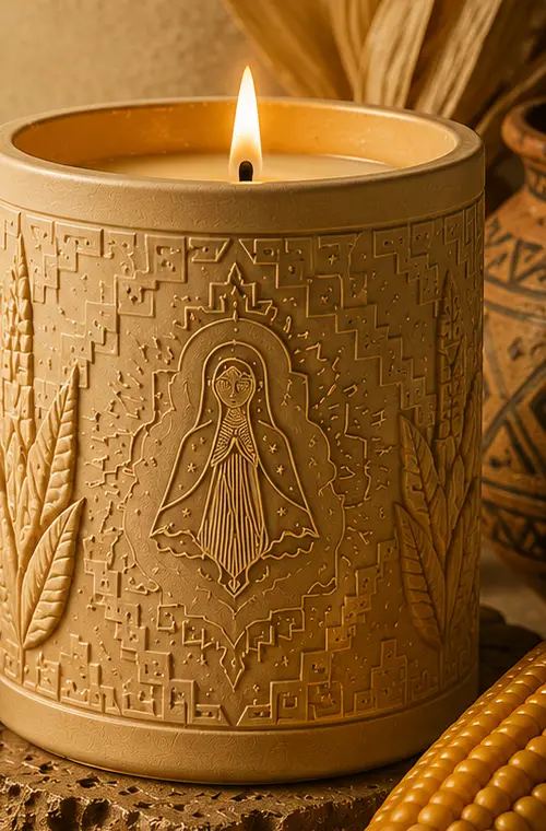 Campaign artwork for the Cēntli Maize ritual candle.