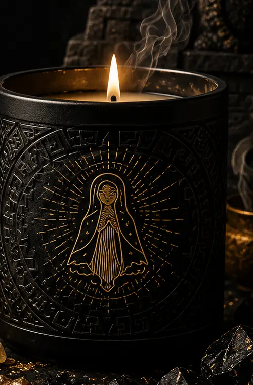 Campaign artwork for the Tlāzōhkamati Gratitude ritual candle.